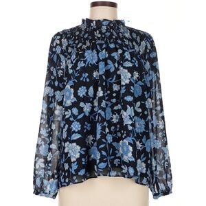 New J. Crew Black and Blue Floral Blouse Lined . Size M